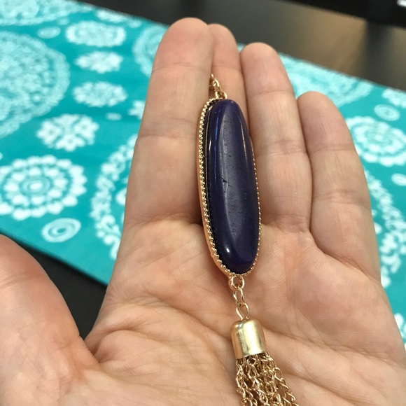 NEW!💙💎PURPLE GOLD TONE LONG TASSEL NECKLACE!💎💙 - Picture 4 of 8